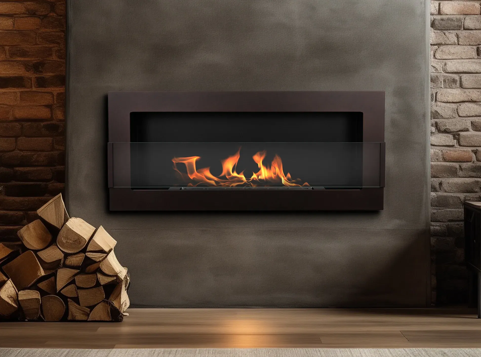 Biokominek wiszący z szybą 900×400 brąz