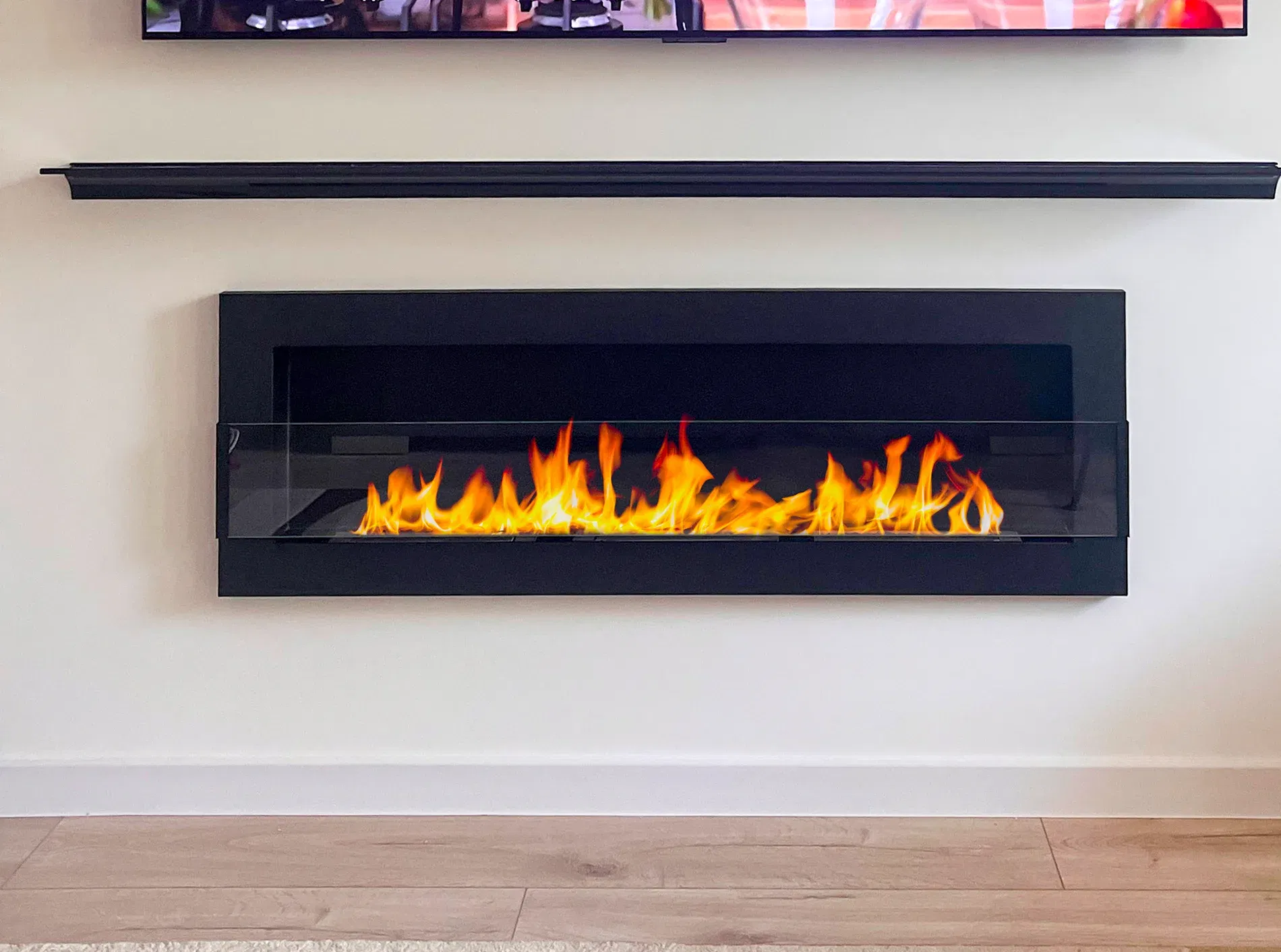 Biokominek wiszący z szybą 1200×400 czarny strukturalny mat