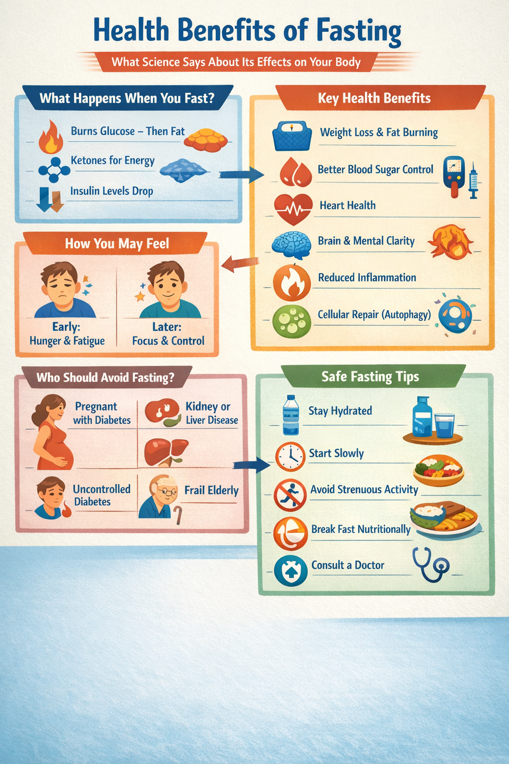 Infographic showing the different benefits of fasting