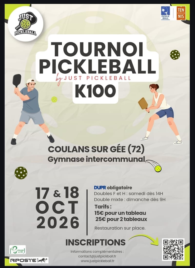 Coulans sur Gée (72) - 1er  Tournoi Pickleball K100 en Sarthe