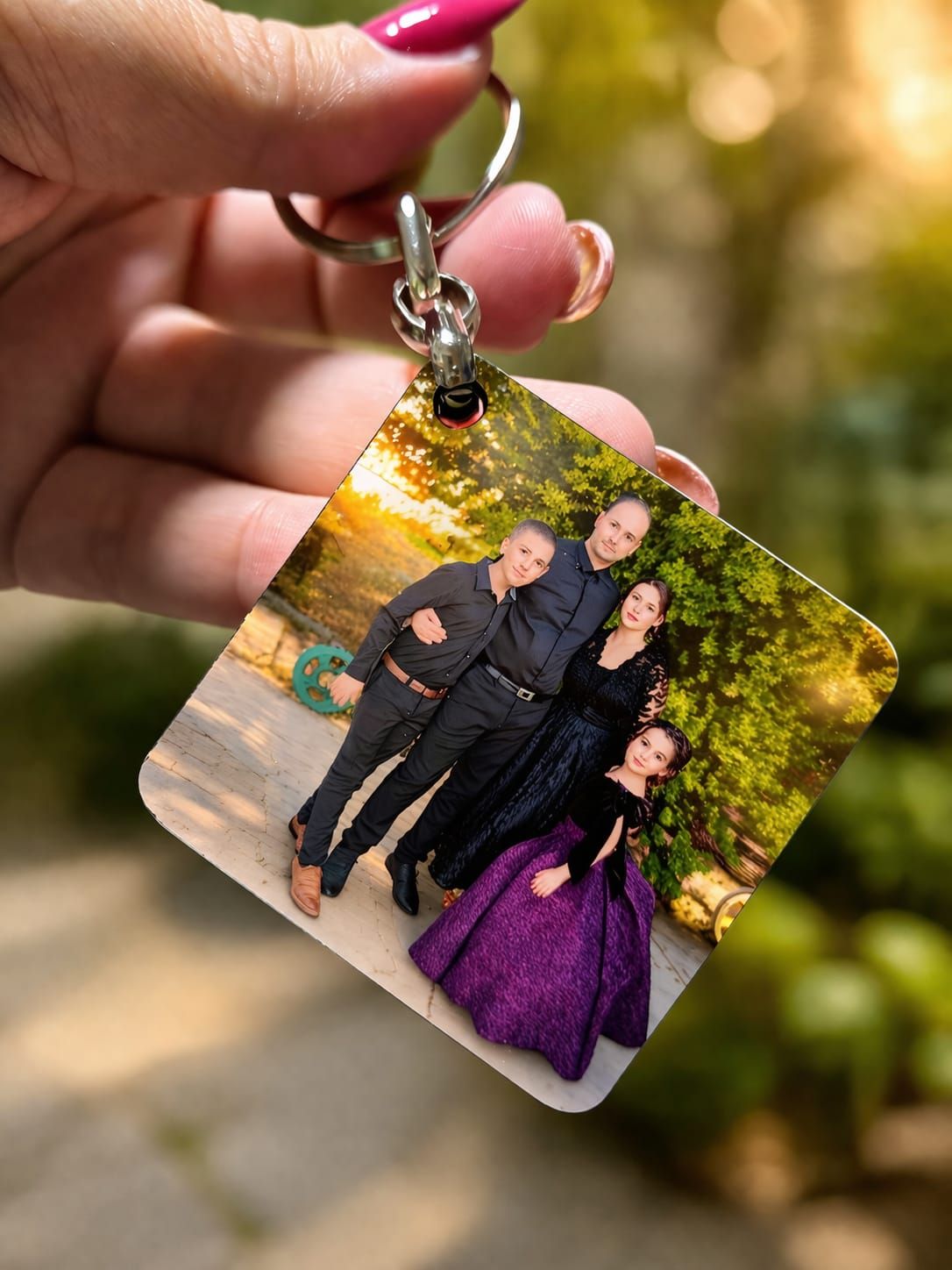 מחזיק מפתחות עץ מרובע בעיצוב אישי עם תמונה
