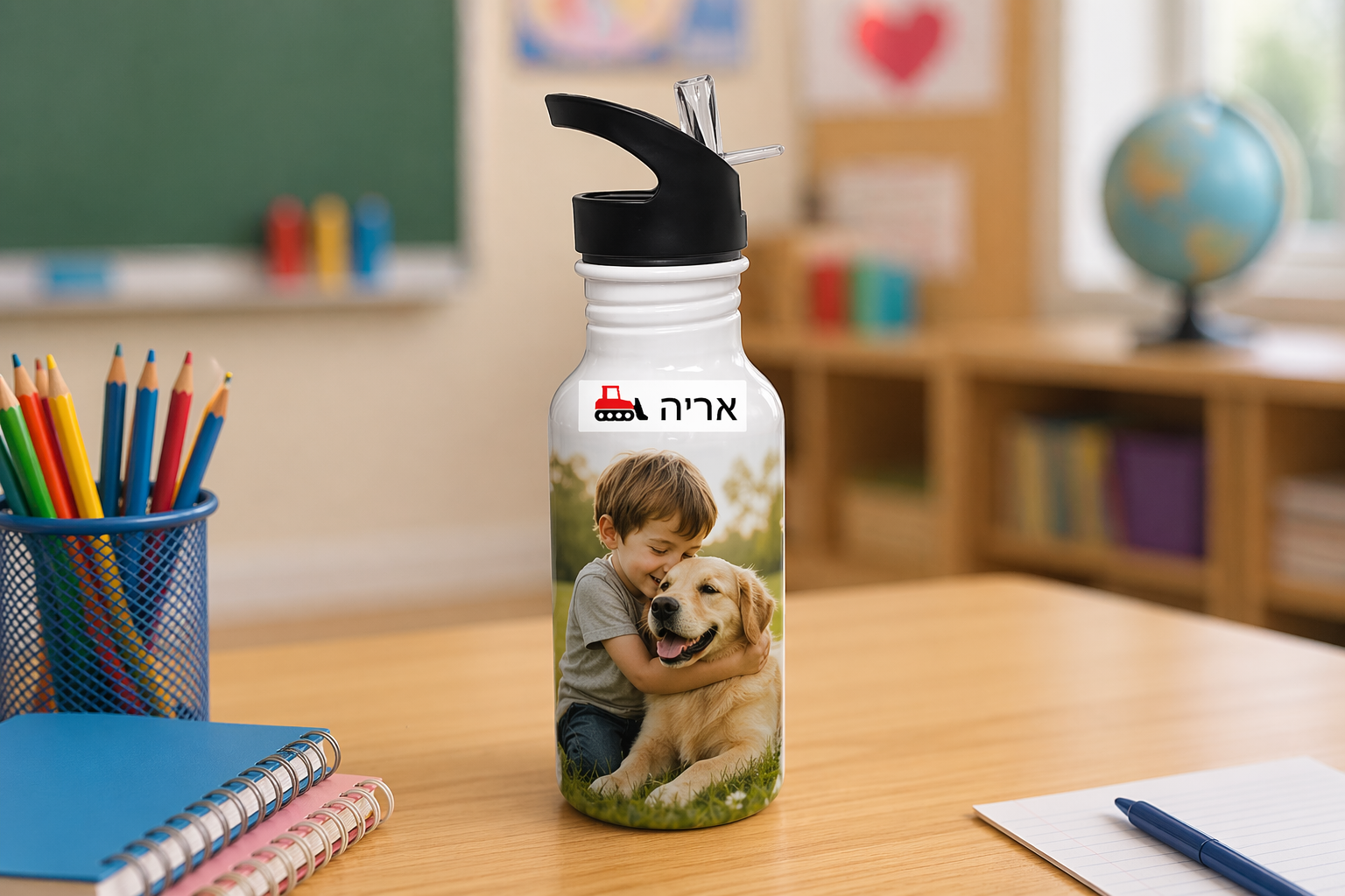 מדבקות עמידות למים בעיצוב טרקטור על בקבוק ותיק