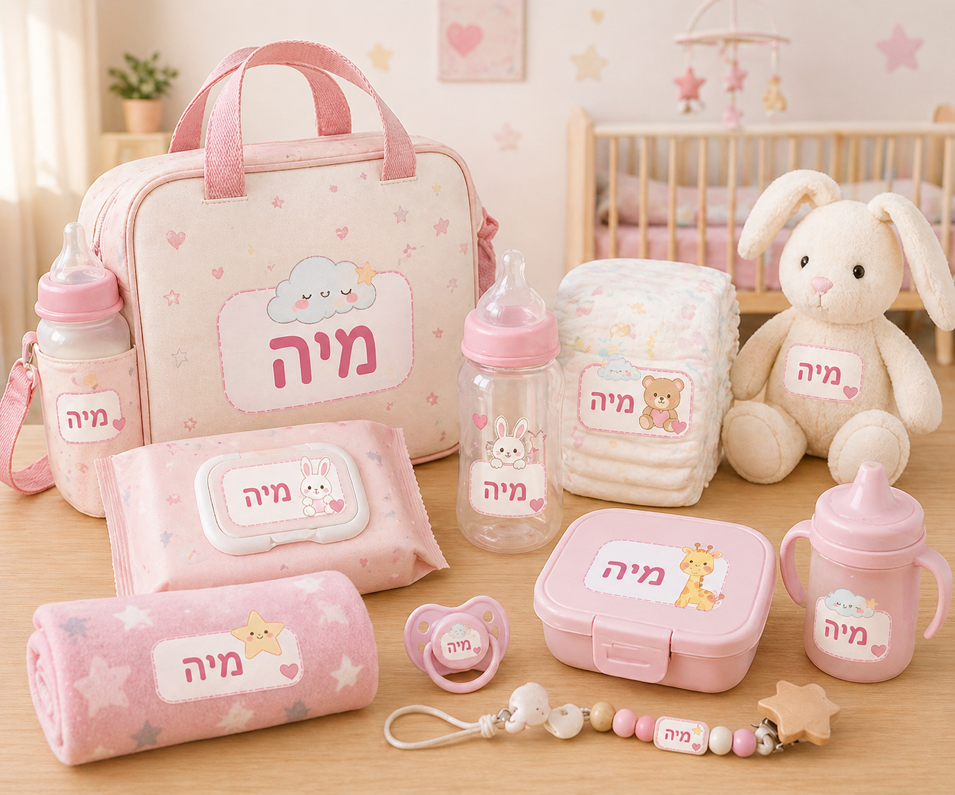 מדבקות שם בעיצוב נסיכות על ציוד בית ספר לילדות