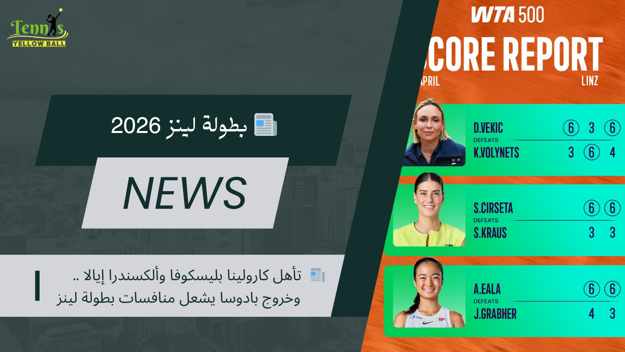📰  تأهل كارولينا بليسكوفا وألكسندرا إيالا .. وخروج بادوسا يشعل منافسات بطولة لينز
