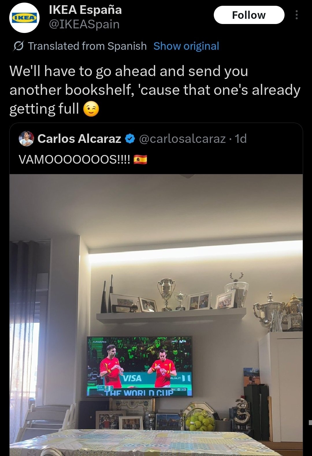 إيكيا إسبانيا تعرض على ألكاراز تصميم رفّ خاص… لحمل ألقابه التي لا تتوقف!