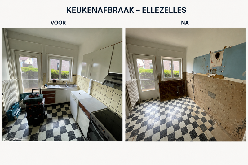 Keukenafbraak te Ellezelles in opdracht van Ixina Waregem.