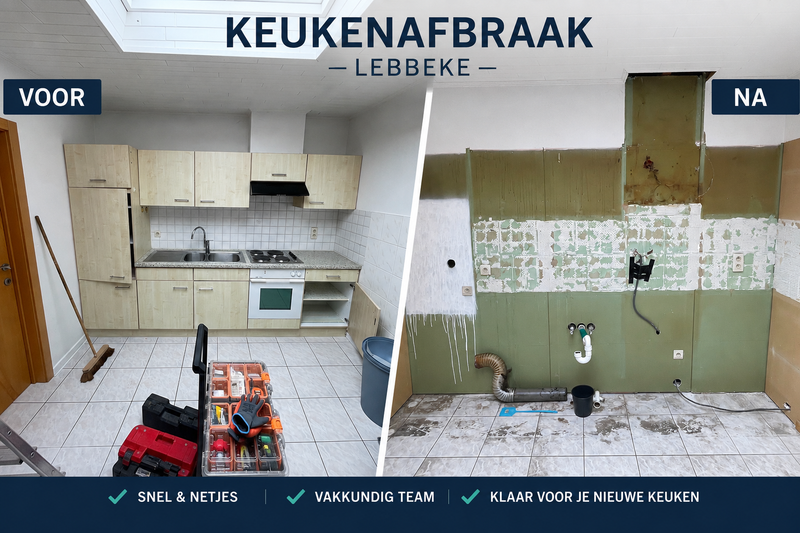 Keukenafbraak te Lebbeke in opdracht van Ixina Dendermonde.