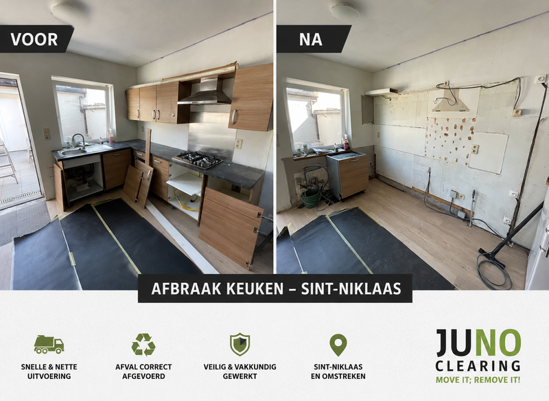 Afbraakwerkzaamheden keuken in de Pastoor De Meerleerstraat te Sint-Niklaas(9100)