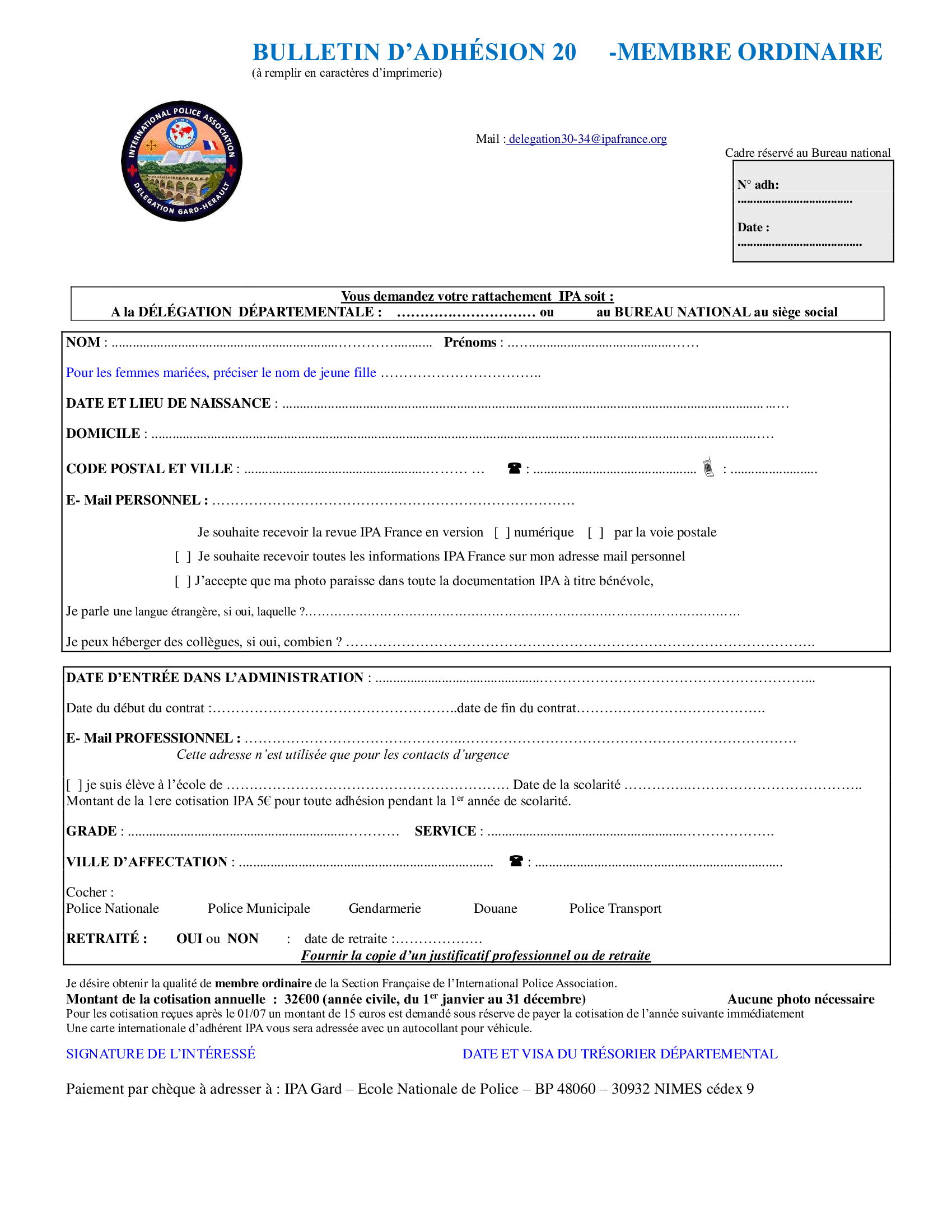 BULLETIN D'ADHESION