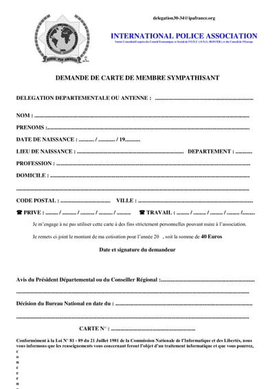 Bulletin d'adhésion sympathisants