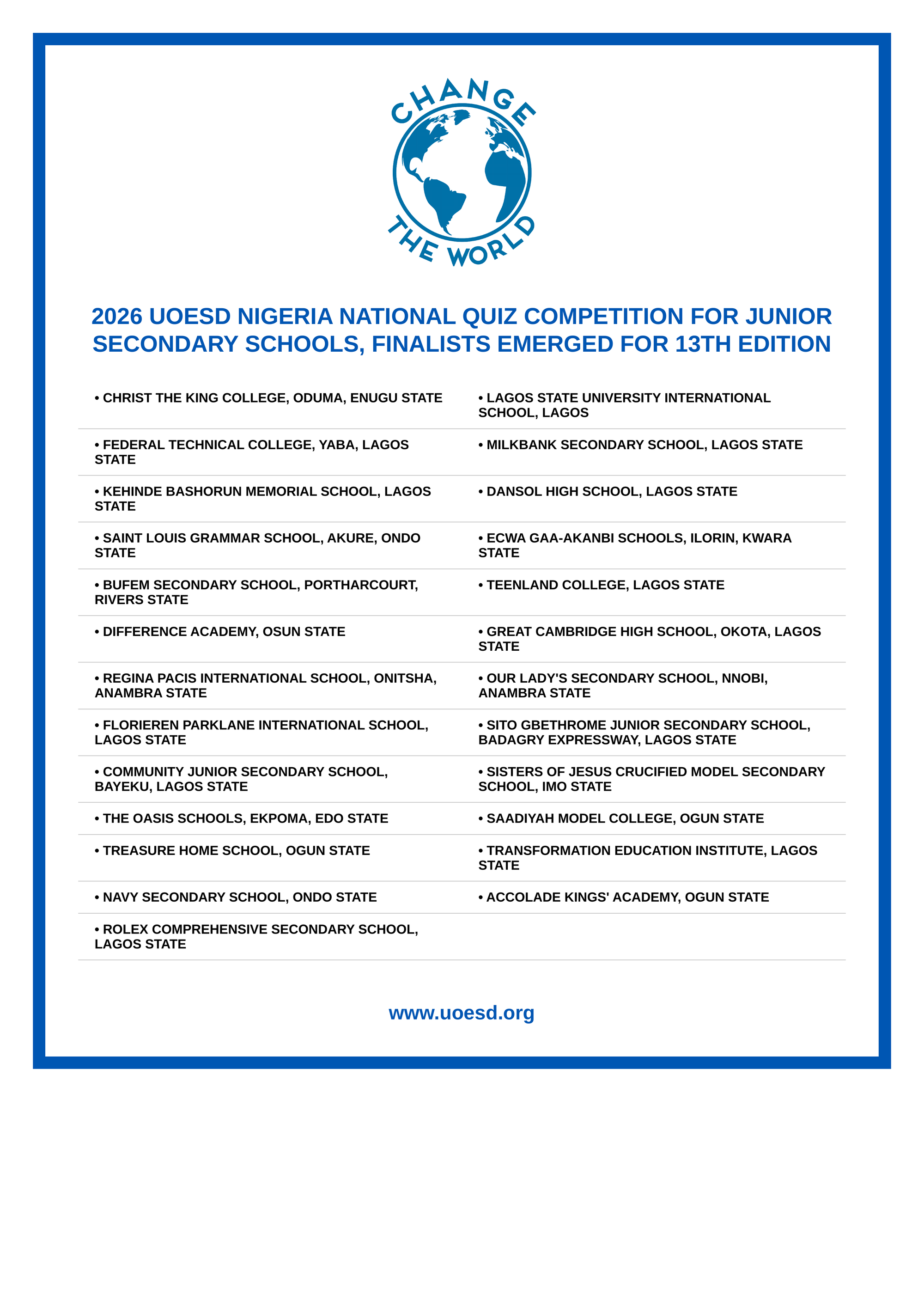FINALISTS EMERGE IN THE UOESD 2026 NATIONAL QUIZ COMPETITION