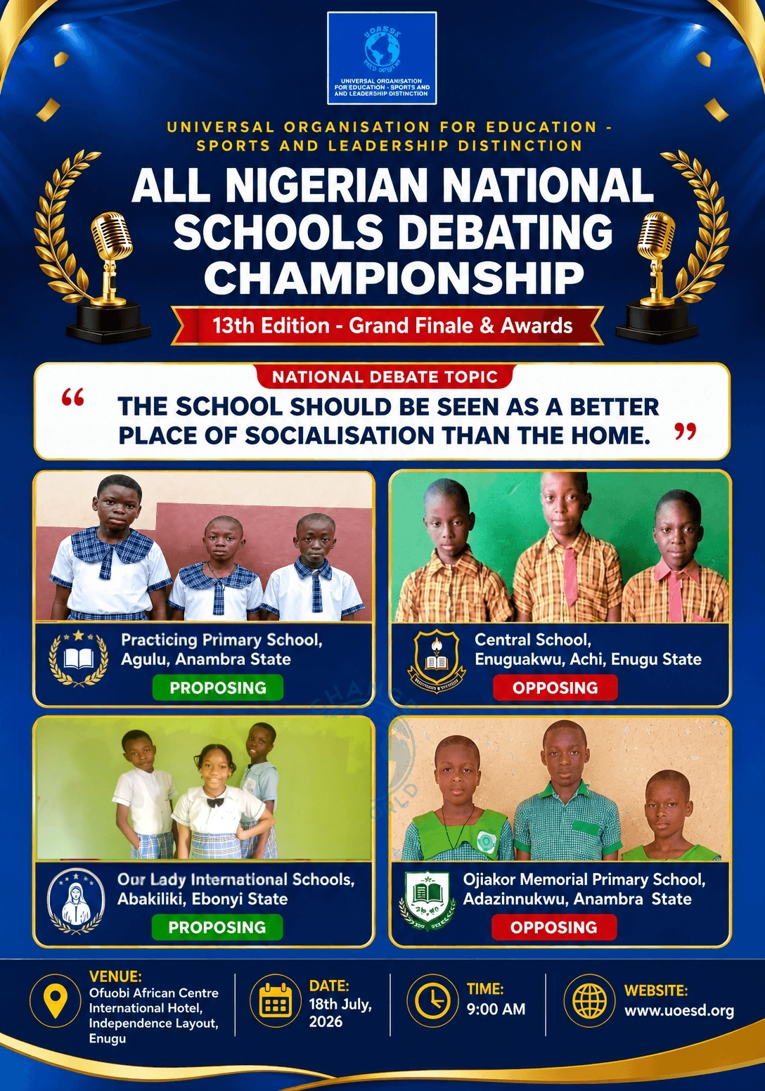 Meet our 2026 Nigerian National Schools Debating Championship Primary School Category