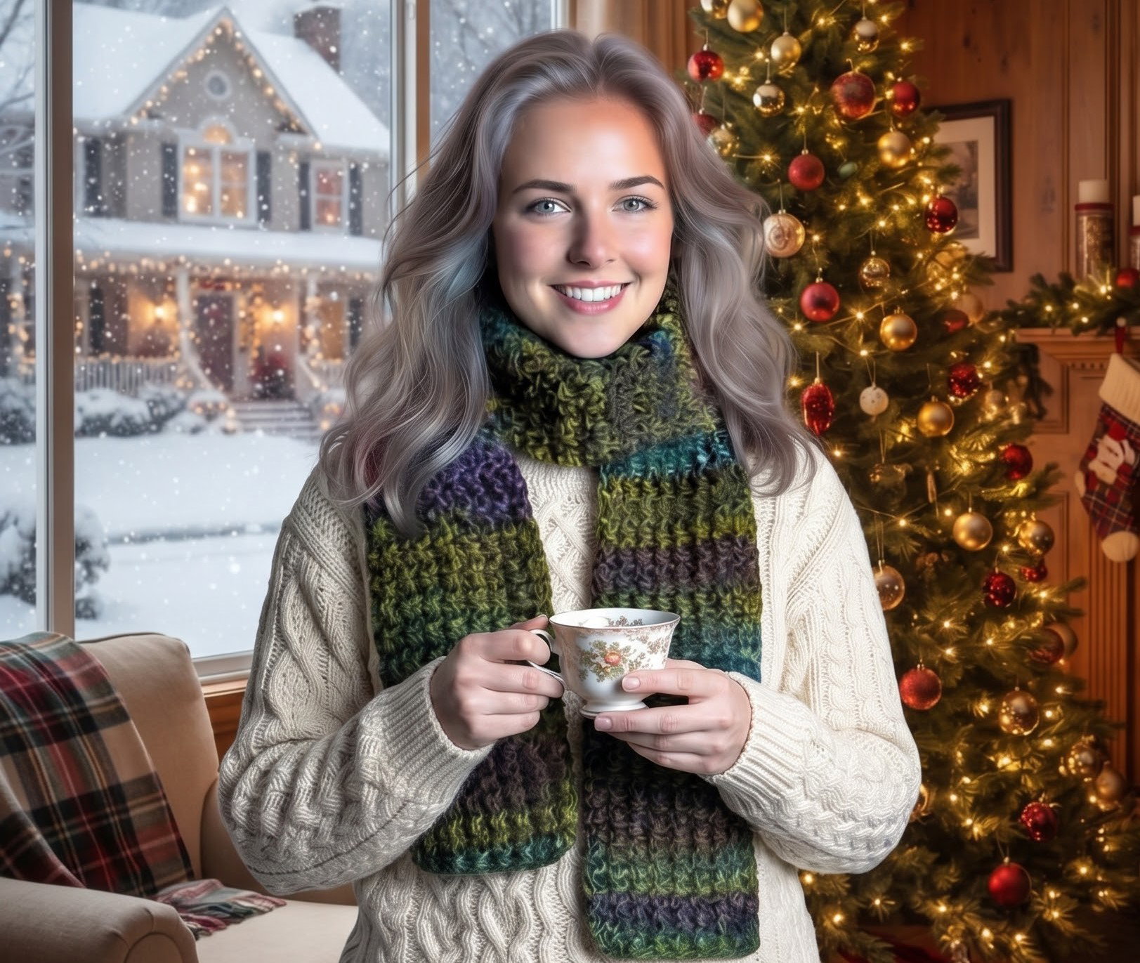 Bubble Tea Scarf - Green/Purple Mix