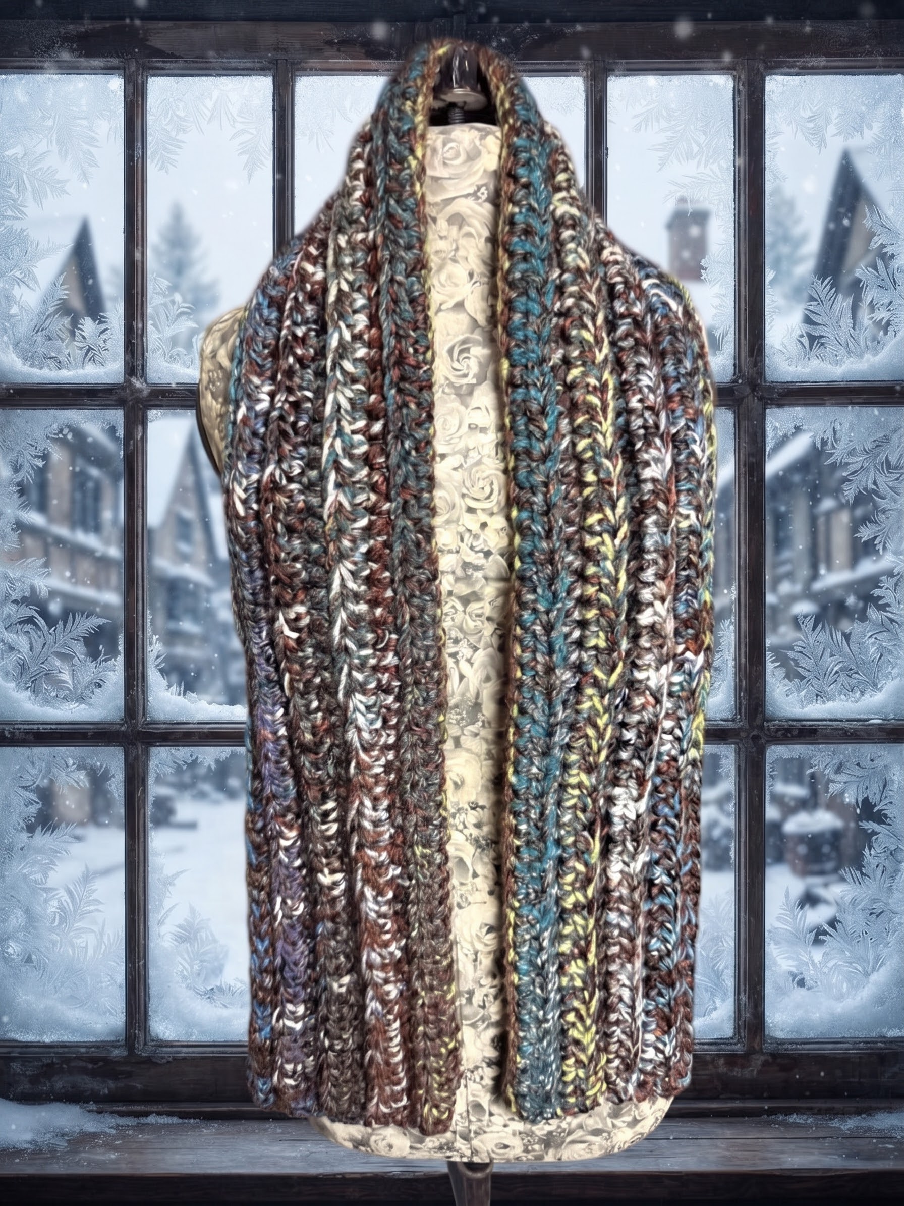 Snow Day Scarf - Picasso Brown Blue White 