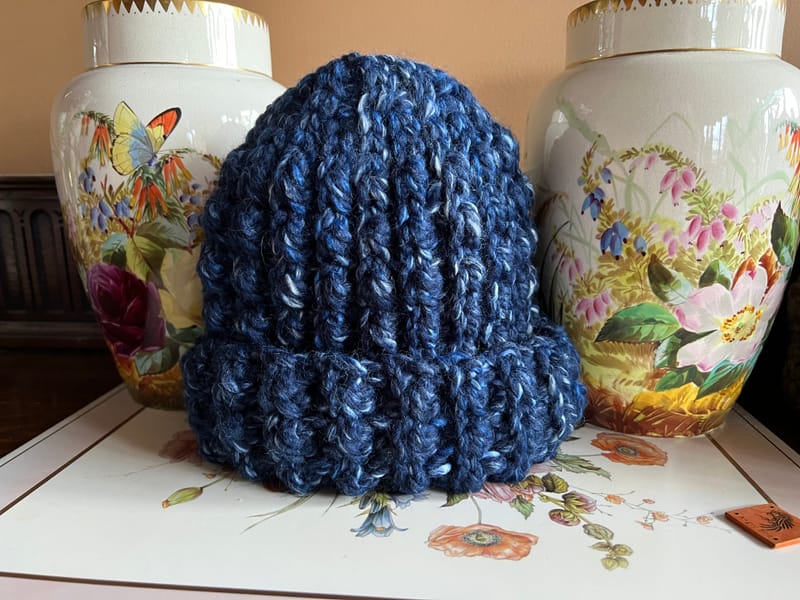 #12 Textured Beanie - Blue with white speckle (sm) (Click on image to enlarge)