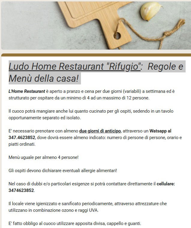 Regole e Menù completo (con prezzi) della casa!