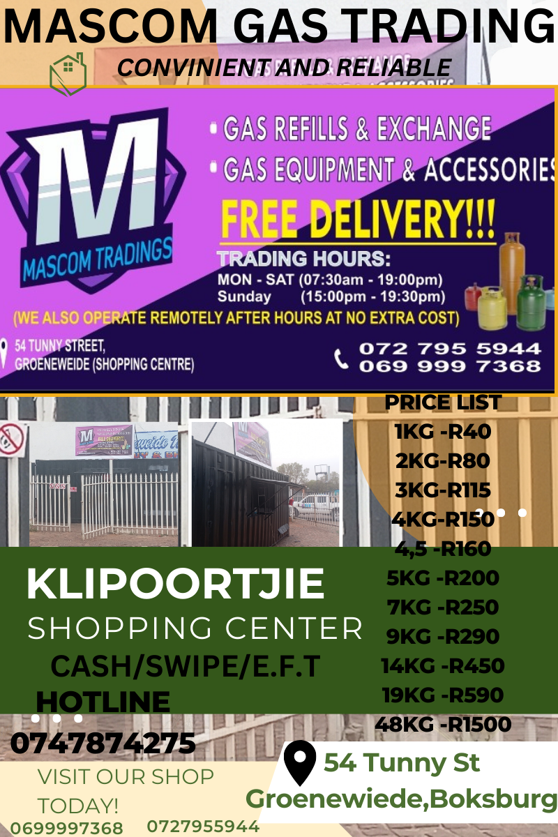 GAS FOR COOKING, GEYSERS  AND HEATERS