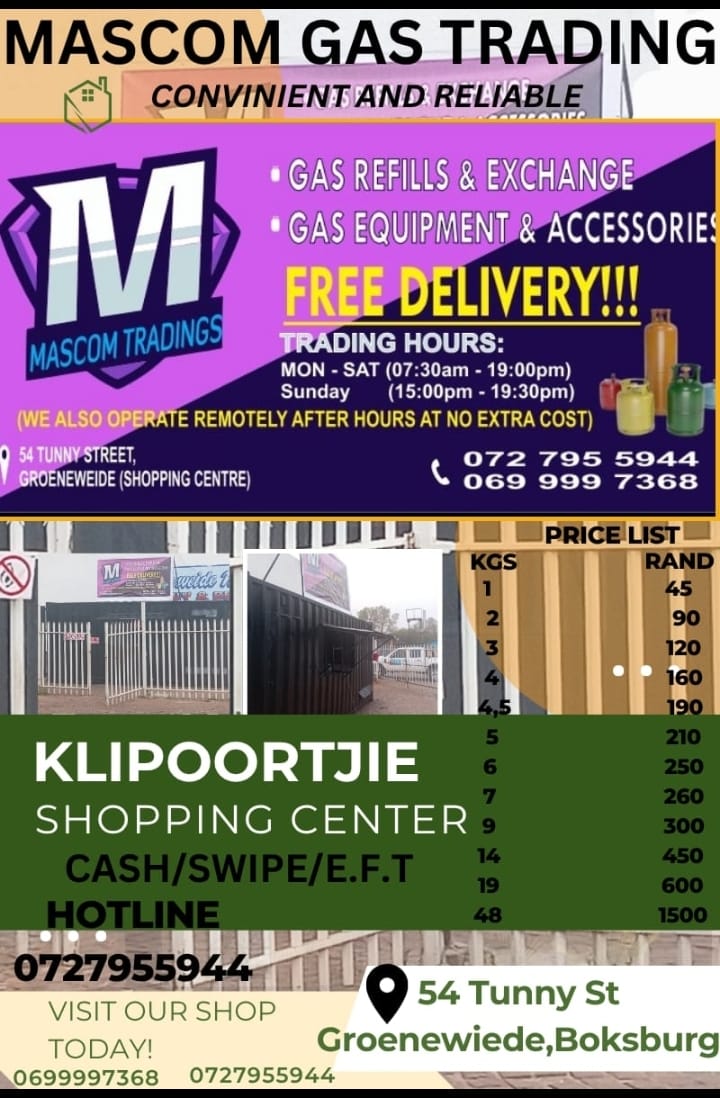 GAS FOR COOKING, GEYSERS  AND HEATERS