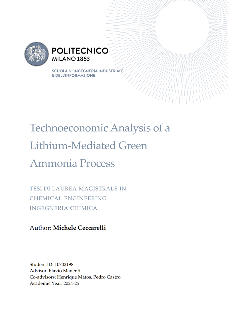 Master Thesis: "Technoeconomic Analysis of a  Lithium-Mediated Green  Ammonia Process"