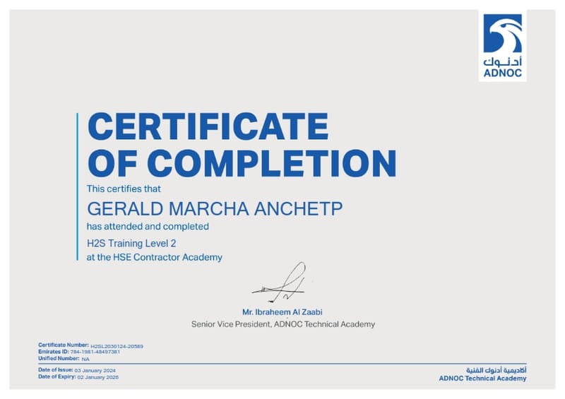 CERTIFICATE OF COMPLETION - ADNOC COMPETENCY