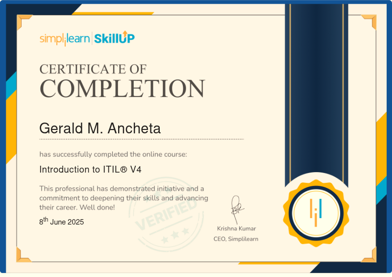 CERTIFICATE OF COMPLETION IN ITIL® 4 FOUNDATION