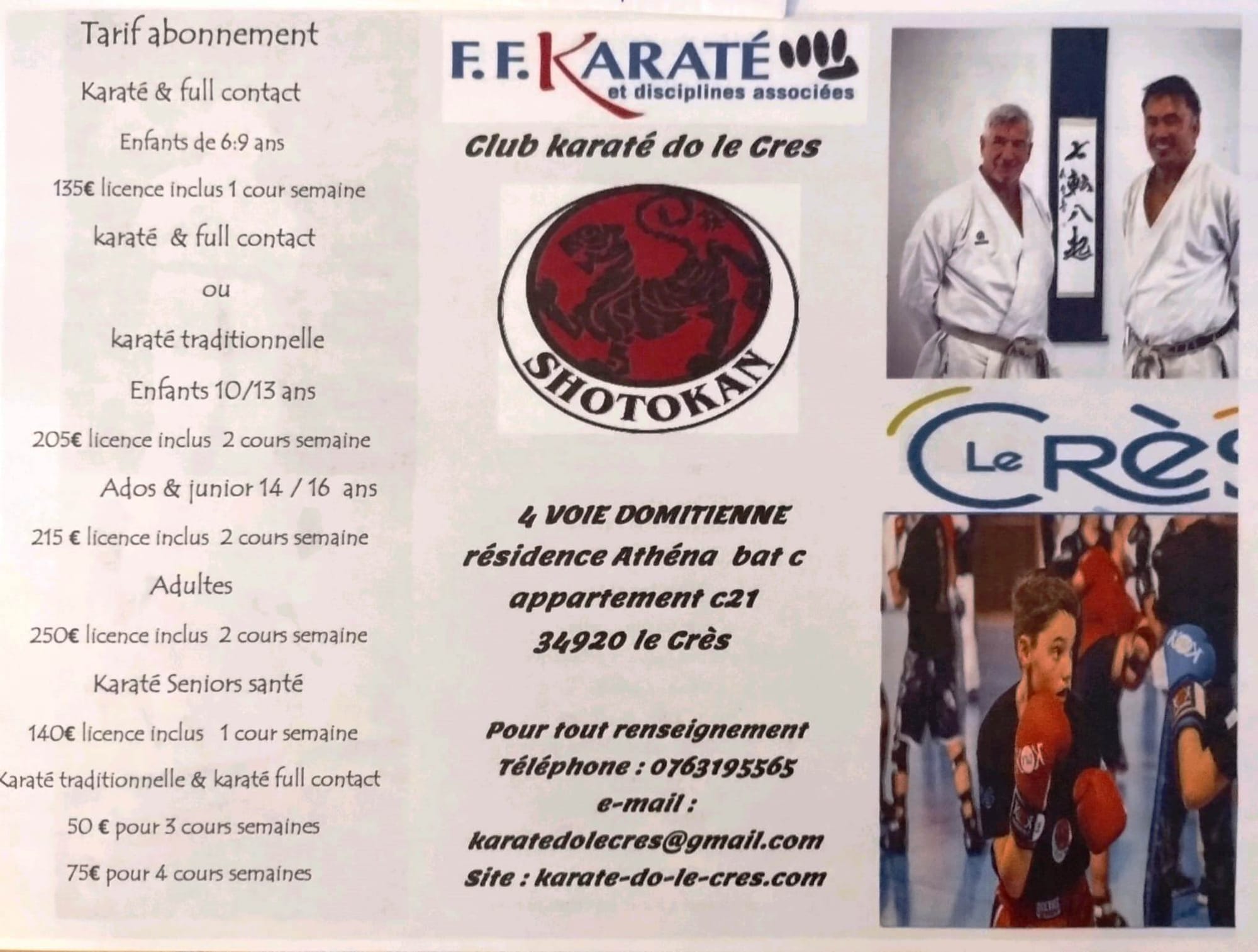 tarif club de karate do le cres