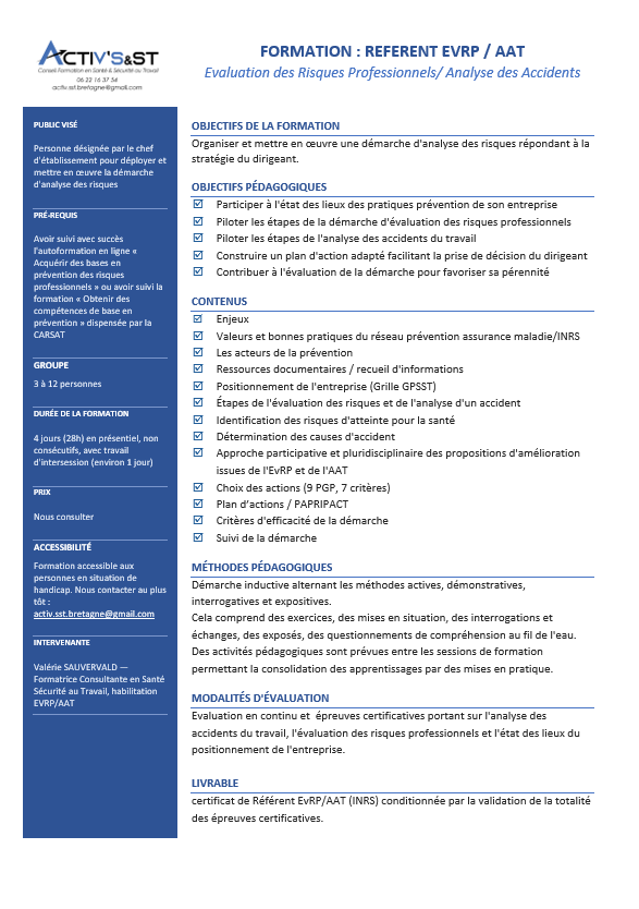 Evaluation des risques - Analyse des accidents du travail