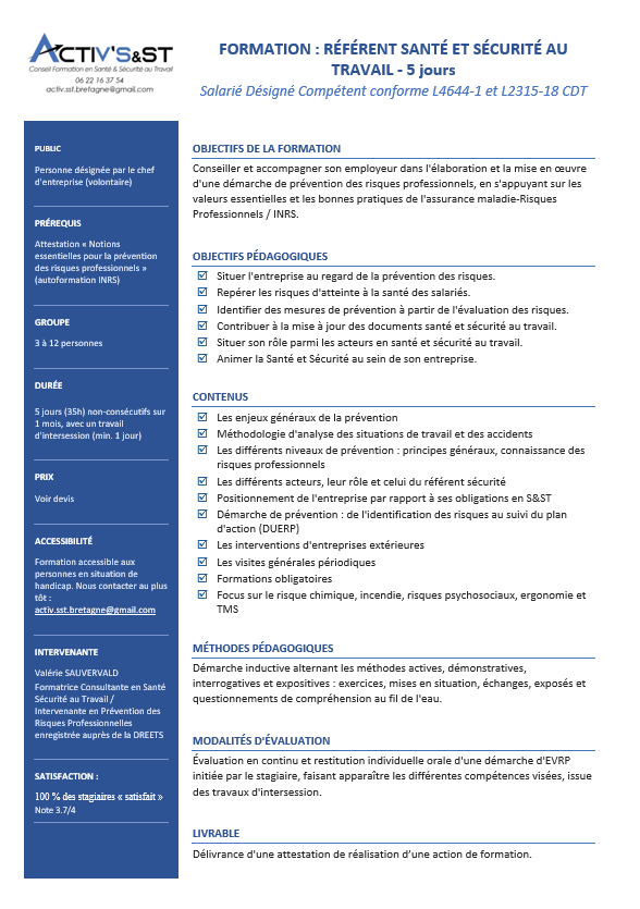 Référent Santé sécurité au Travail - Salarié Désigné Compétent- 