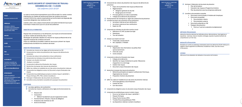Formation initiale Santé Sécurité et Conditions de travail des élus CSE