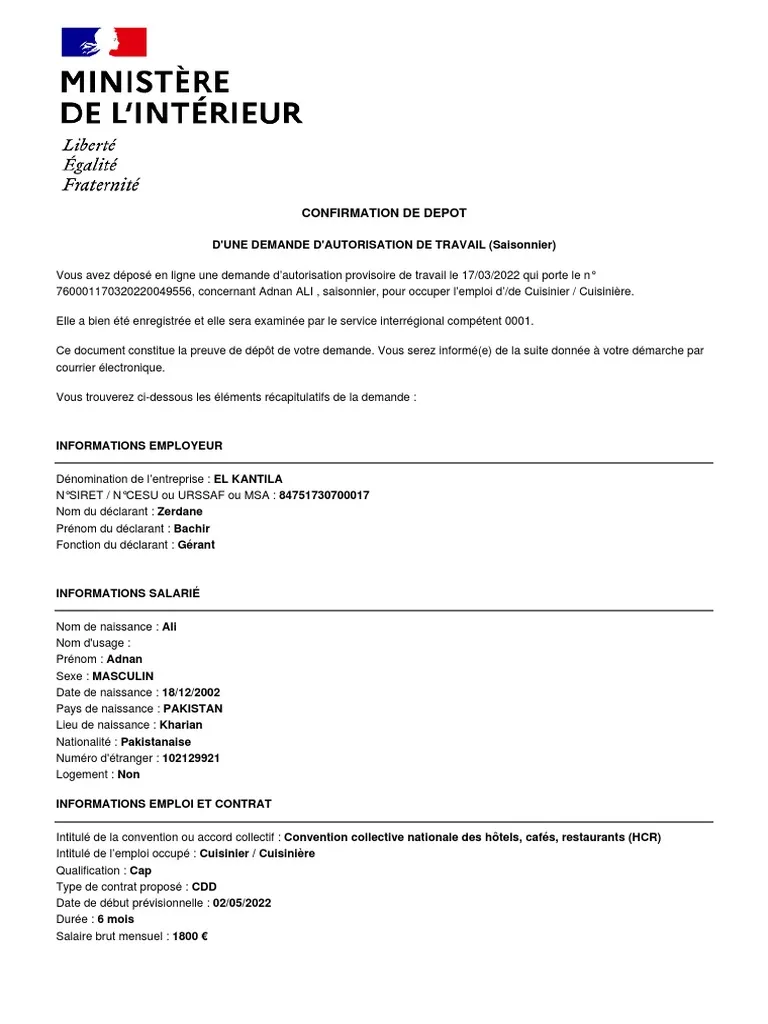 Autorisation de travailler