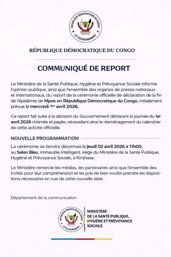 RDC : Report de la cérémonie officielle annonçant la fin de l’épidémie de Mpox