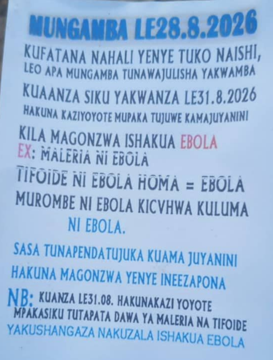 Rumeurs et Ebola à Irumu : Les autorités locales mettent en garde contre un appel anonyme au boycott des activités à Mungamba