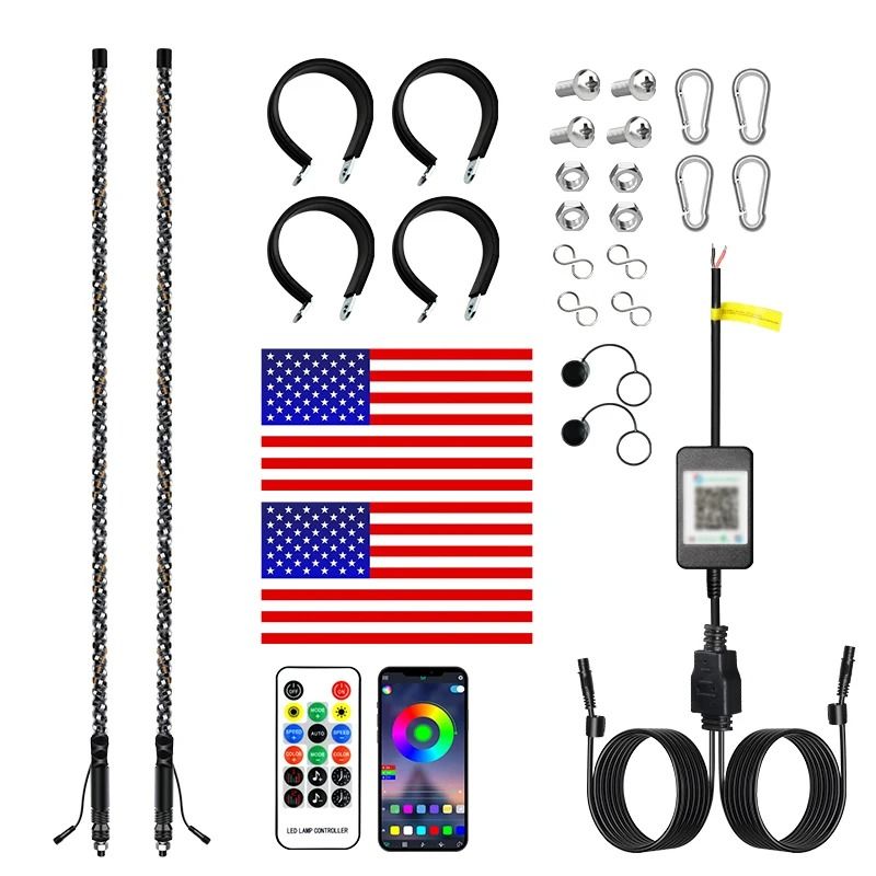 זוג פנסי שוט LED ספירליים עם שלט רחוק על רכב שטח בלילה - אבירי השטח