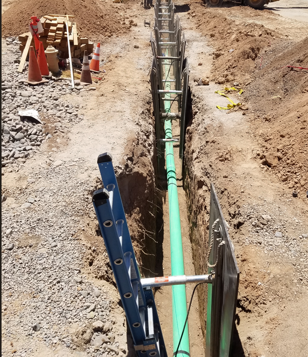 Sanitary Sewer Installation with Engineered Trench Shoring