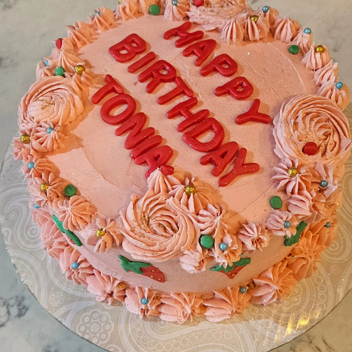 Caramel Cake with Fresh Strawberry Filling