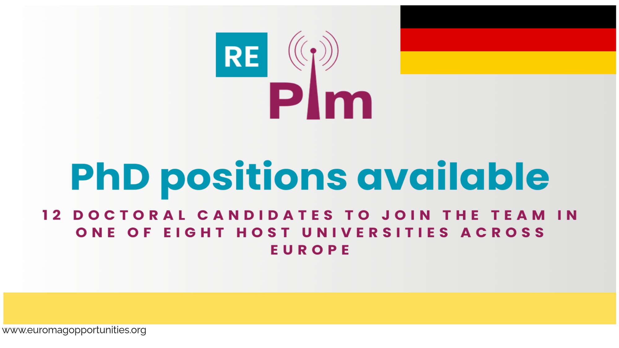 12 fully funded PhD positions under the RePIM Marie Skłodowska-Curie Doctoral Network