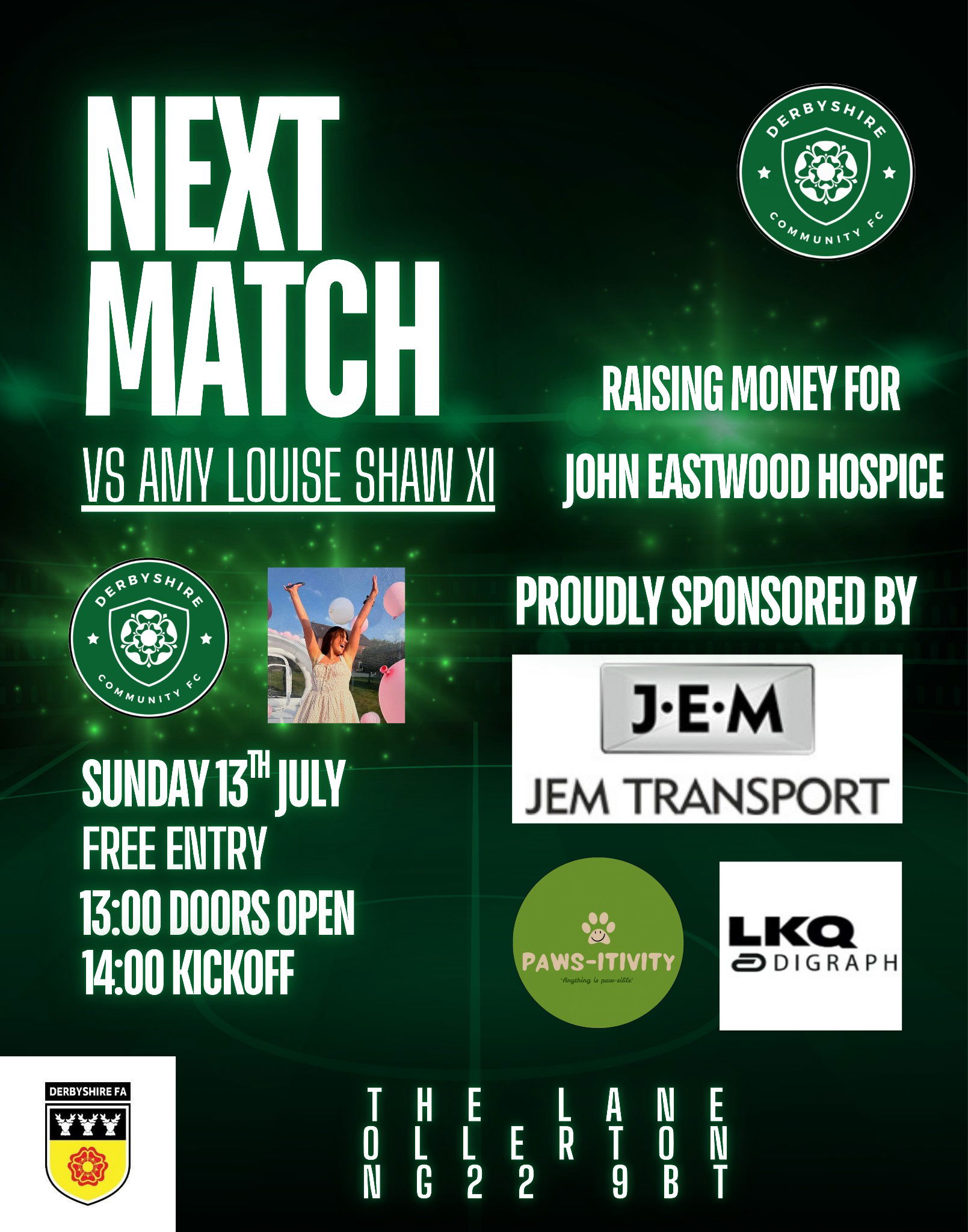 MATCHDAY - SUNDAY 13TH JULY @ OLLERTON TOWN FC VS THE AMY LOUISE SHAW XI