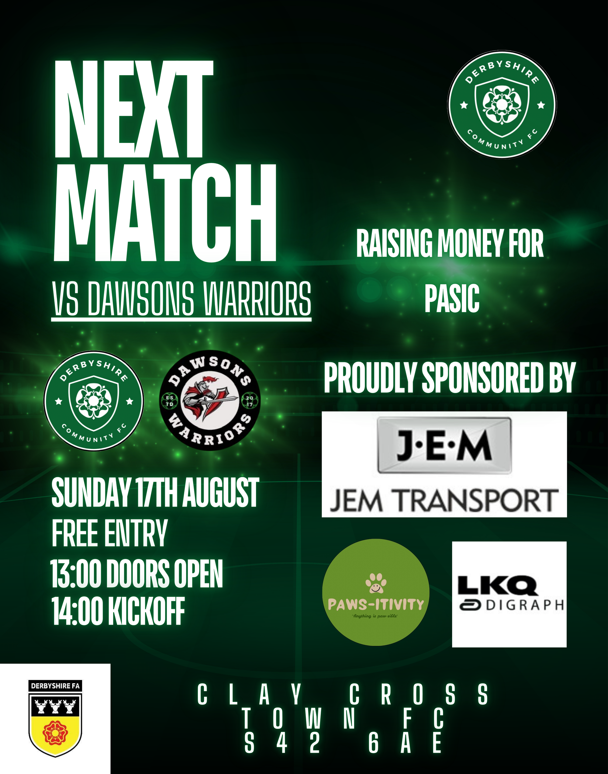 MATCHDAY - SUNDAY 17th August - DCFC vs Dawsons Warriors