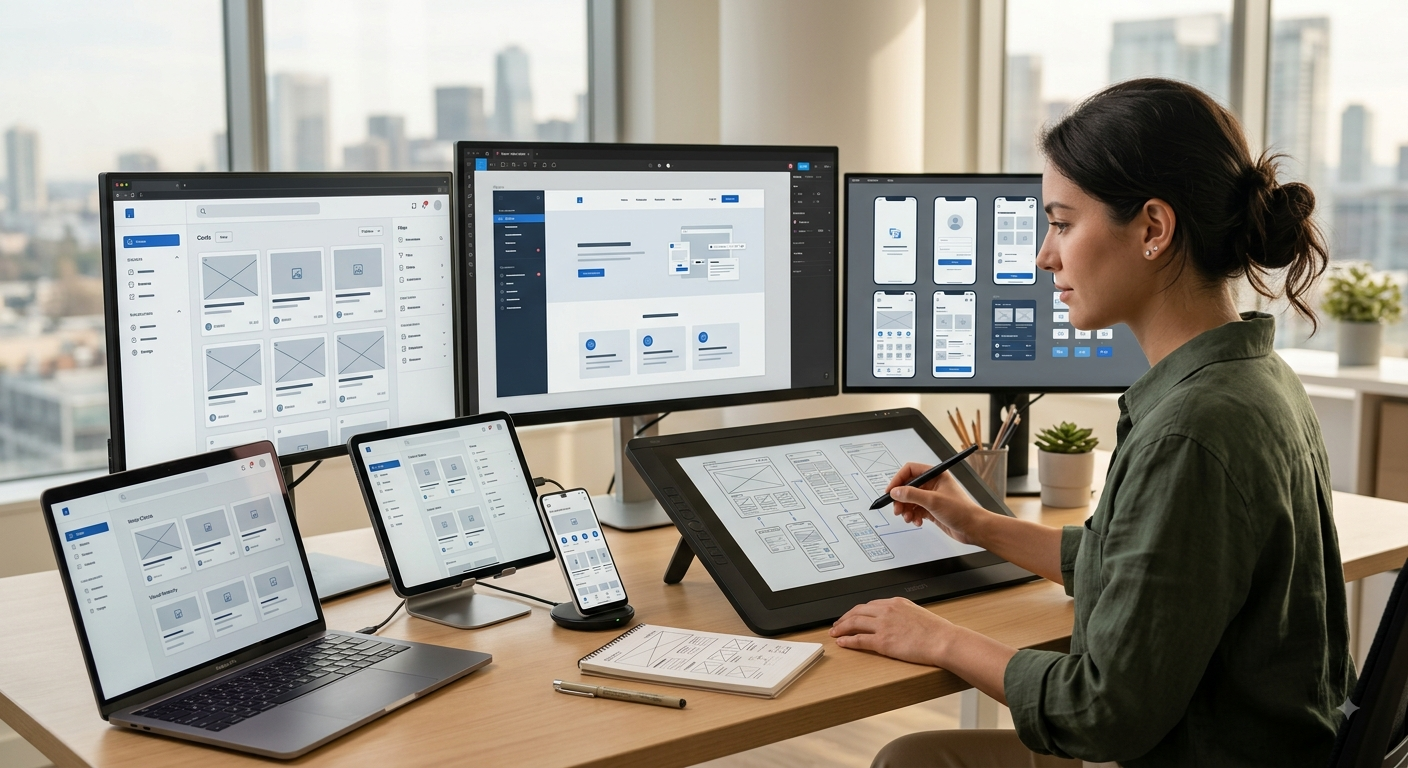 UI/UX designer creating an intuitive website and mobile application interface