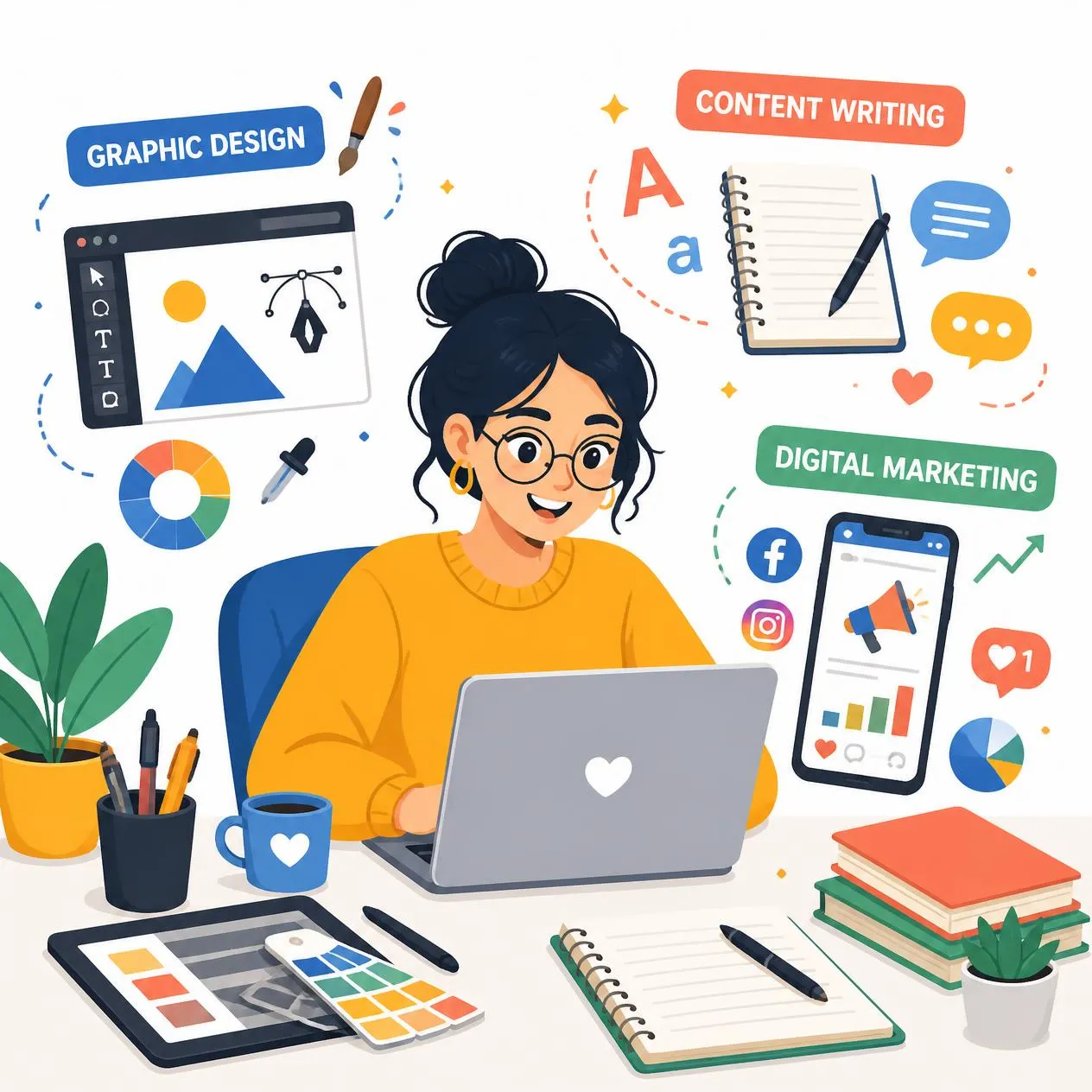 Freelance graphic designer working with digital design tools