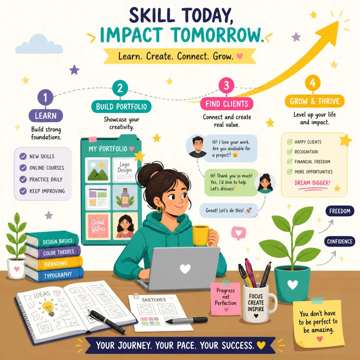 Freelancer managing creative projects and client communication