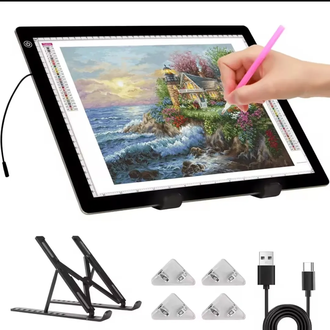 A3 tracing light pad with stand and adjustable brightness for drawing, tracing patterns, and diamond painting.