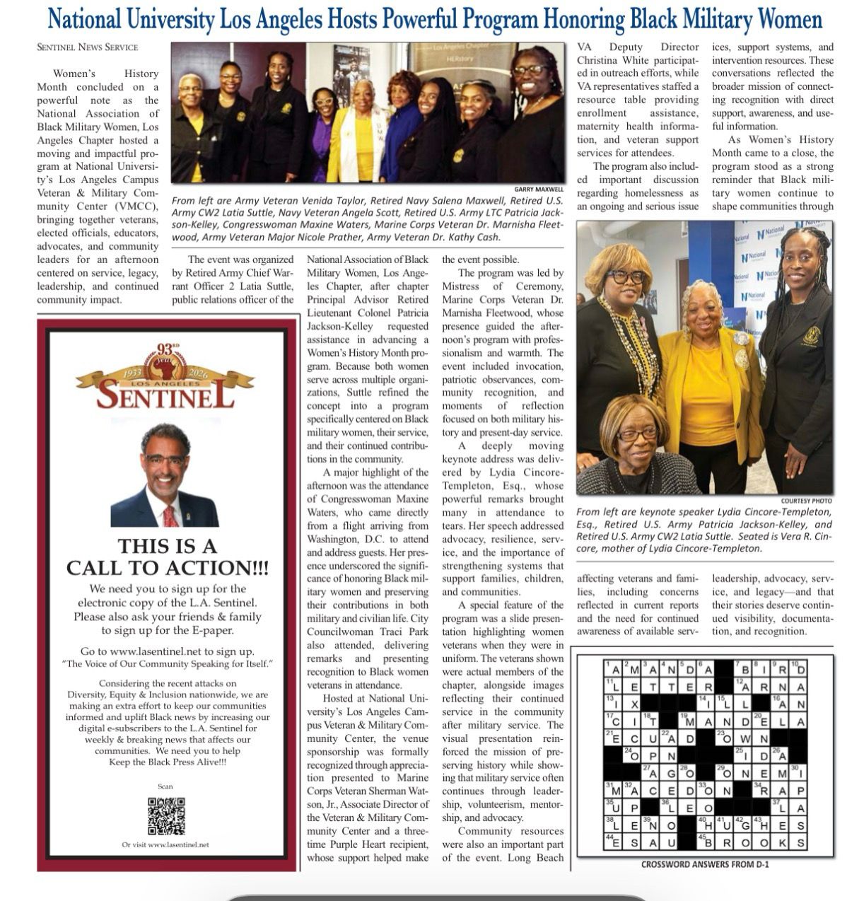 Los Angeles Sentinel Highlights Program Honoring Black Military Women
