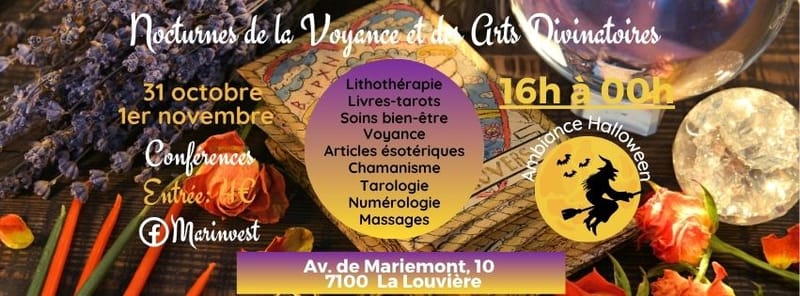 Nocturnes de la Voyance et des Arts Divinatoire de Marinvest a la Louviere. Stand exposant avec démonstration de confection de tambour.