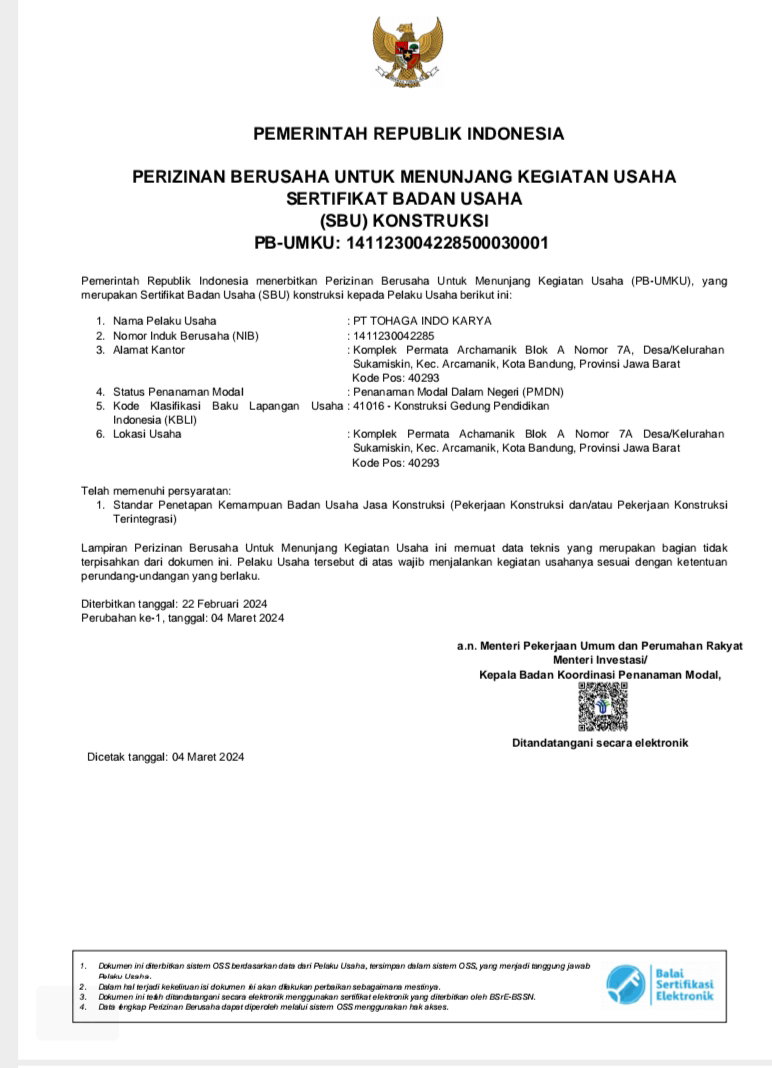 Legalitas PT. Tohaga Indo Karya 