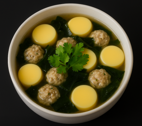แกงจืดเต้าหู้สาหร่ายหมูสับ (Clear Soup with Tofu, Seaweed, and Minced Pork)