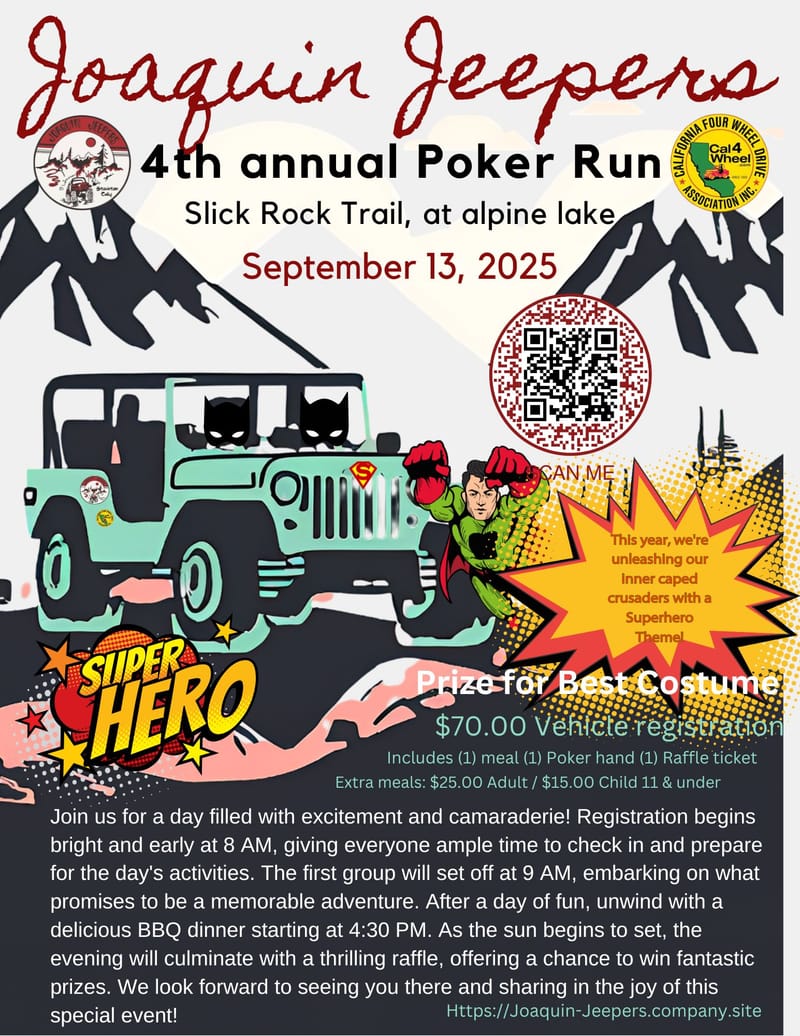 Joaquin Jeepers 4th Annual Poker Run Sept 13, 2025
