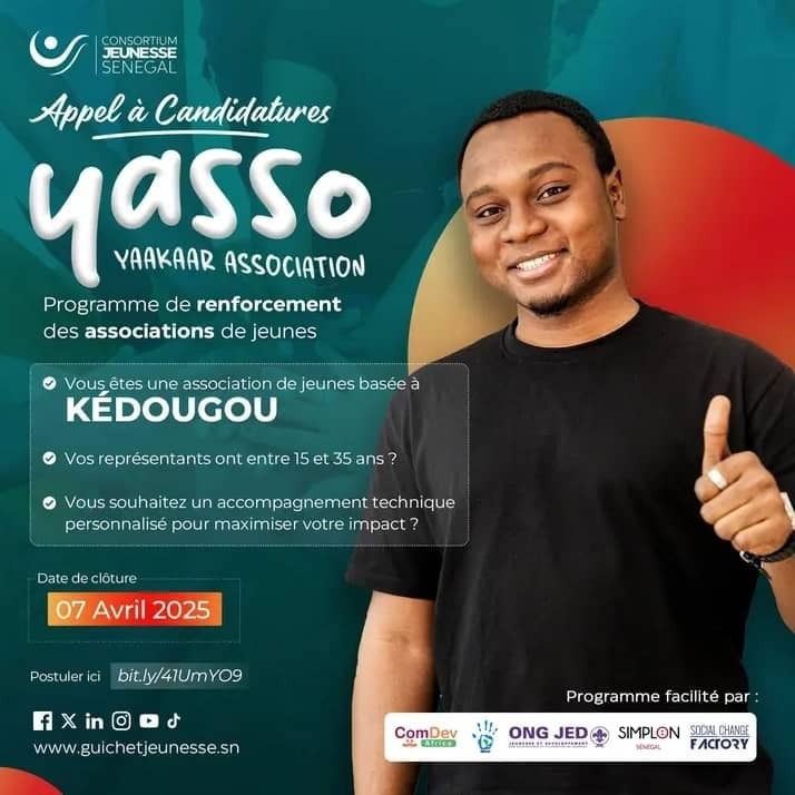 Appel à candidatures Programme Yasso (Yaakaar Association) - Programme de renforcement des associations de jeunes