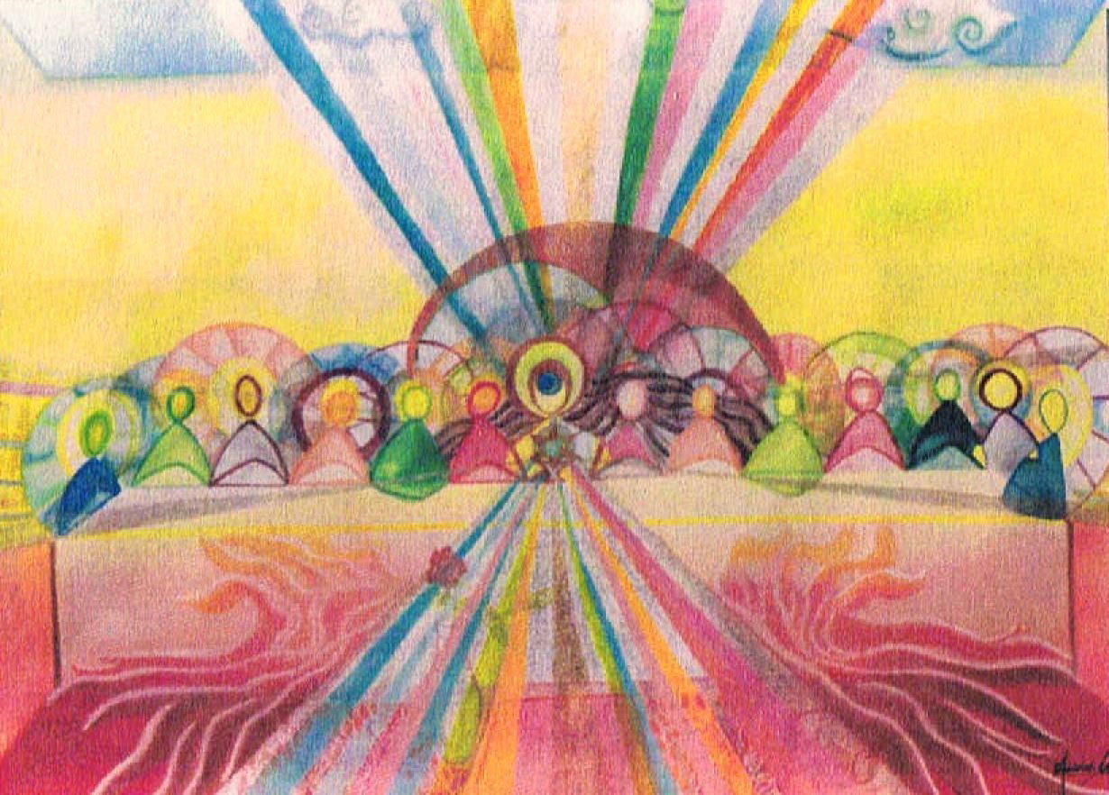 La Última Cena (2006) Aris Mun, Mixta sobre cartón 60 x 60 cm