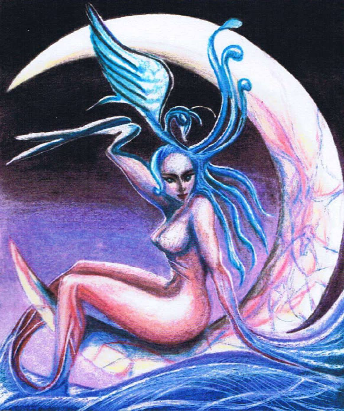 Sueño Azul (1994) Aris Mun, Lápices de color sobre opalina 45 x 50 cm